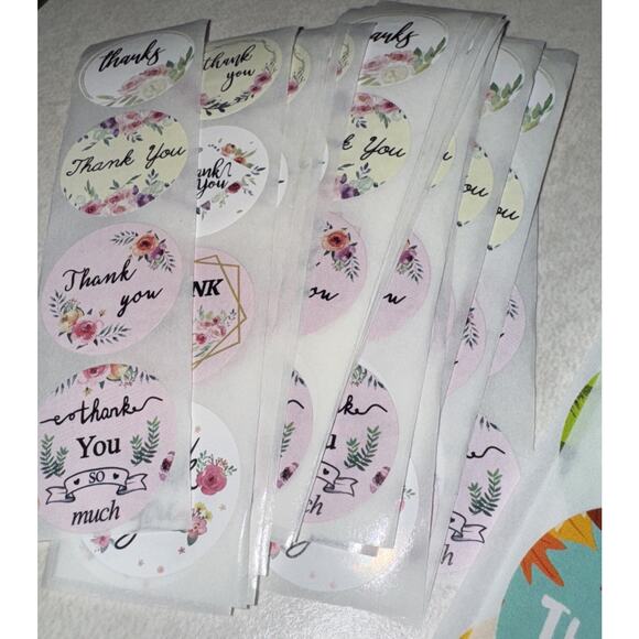 Thank You Sticker Strips 247 Stickers Floral Small Animal Medium For Your Order - Picture 4 of 5